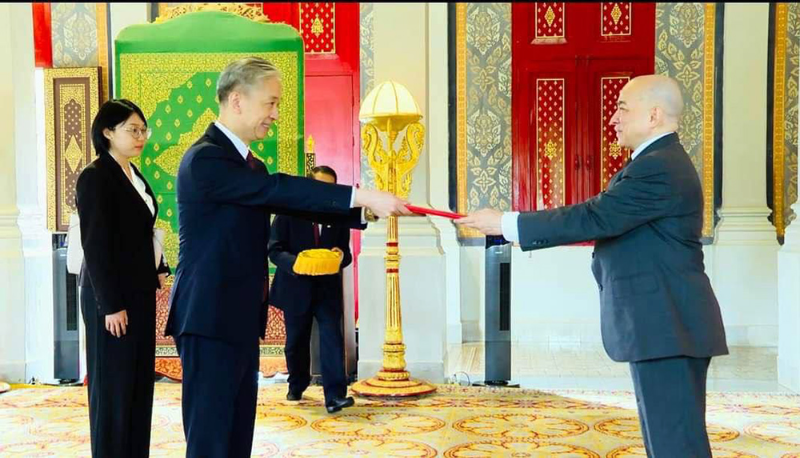 新任中国驻柬埔寨大使汪文斌向柬国王递交国书