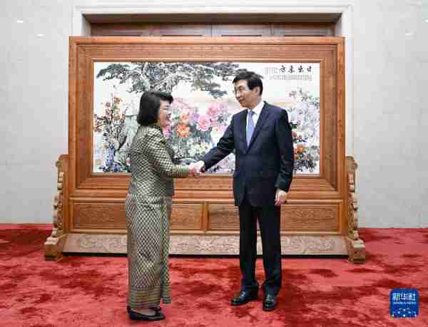 中国全国政协主席王沪宁会见柬埔寨国会主席昆索达莉