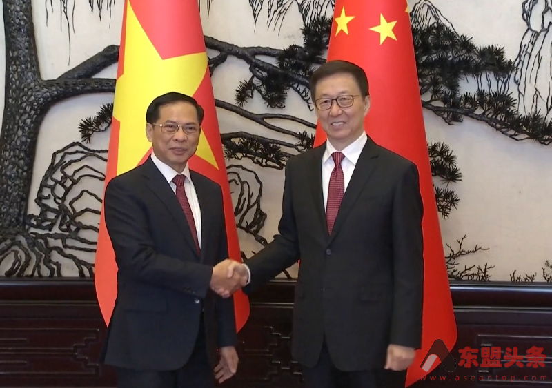 中国国家副主席韩正在北京会见越南副总理兼外长裴青山