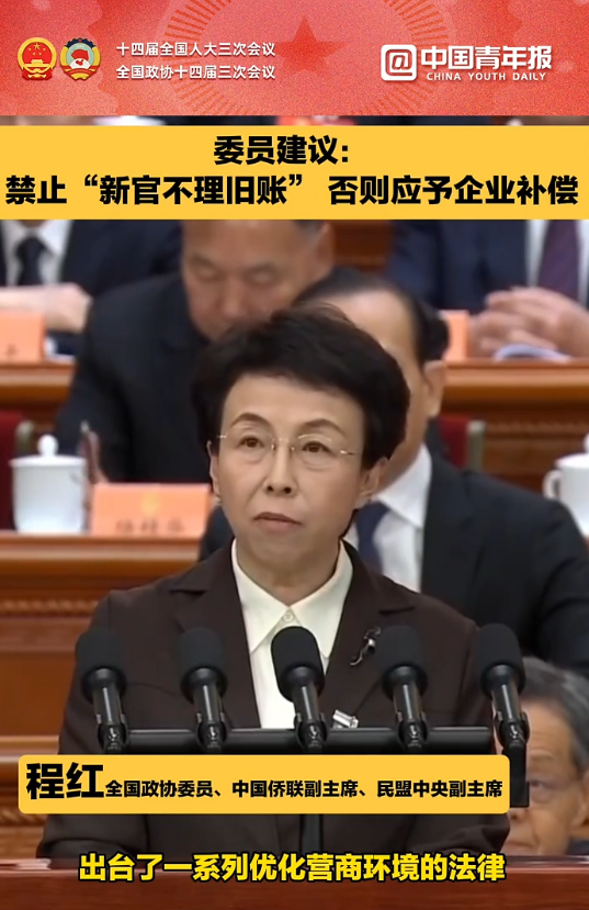中国全国政协委员建议：禁止“新官不理旧账” 否则应予企业补偿