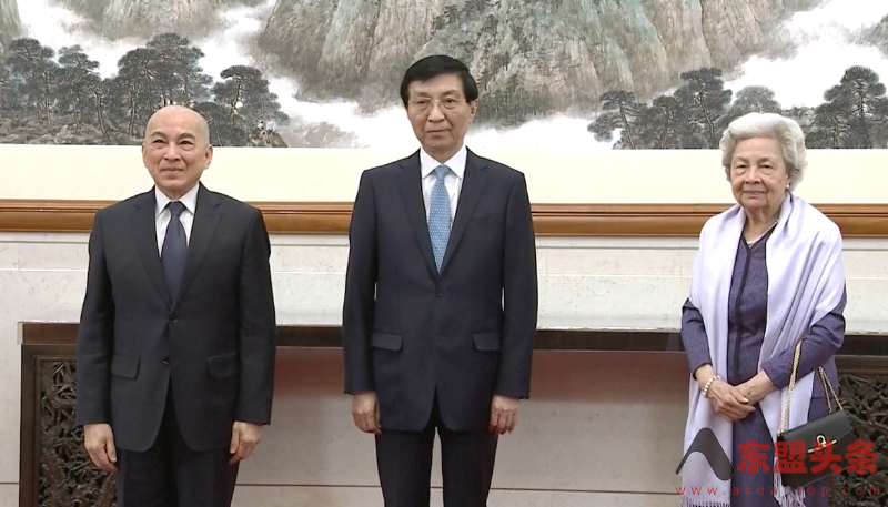 中国全国政协主席王沪宁在北京会见柬埔寨国王西哈莫尼和太后莫尼列