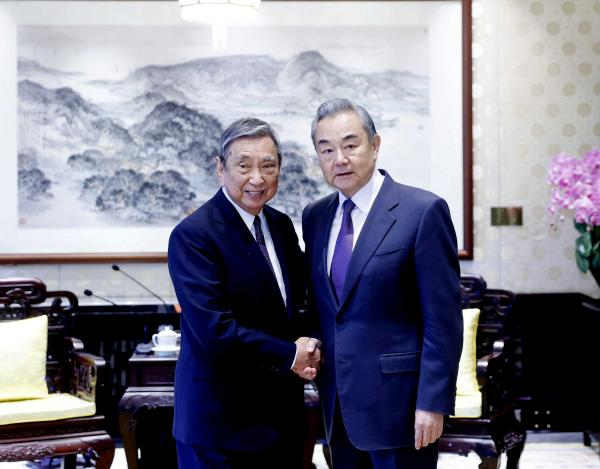 中国外长王毅会见日本国际贸易促进协会会长河野洋平