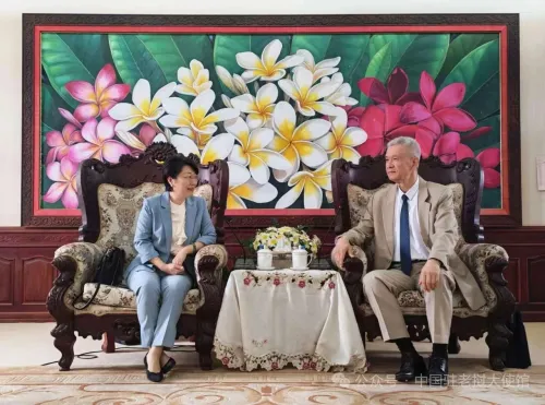 中国驻老挝大使方虹拜会老挝国家政治行政学院院长阿努帕