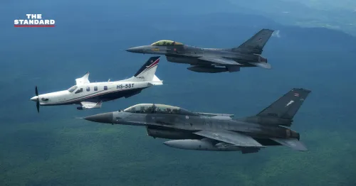 泰国总理阿努廷乘飞机视察泰国空军第1联队 F-16战机护航降落