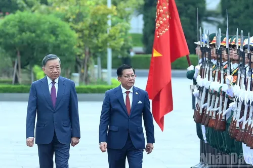 越南国家主席苏林欢迎缅甸总统敏昂莱到访