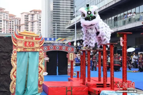 广西首届中马狮王争霸赛举行 中国东盟26支舞狮队同台竞技