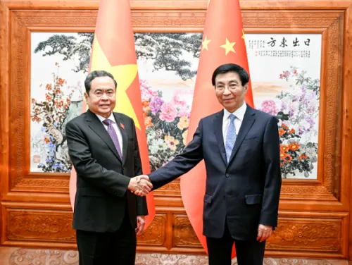 中国全国政协主席王沪宁会见越南国会主席陈青敏